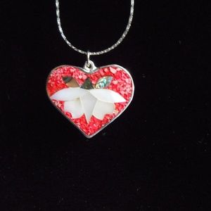 Silver and Abalone Heart and Flower Pendant